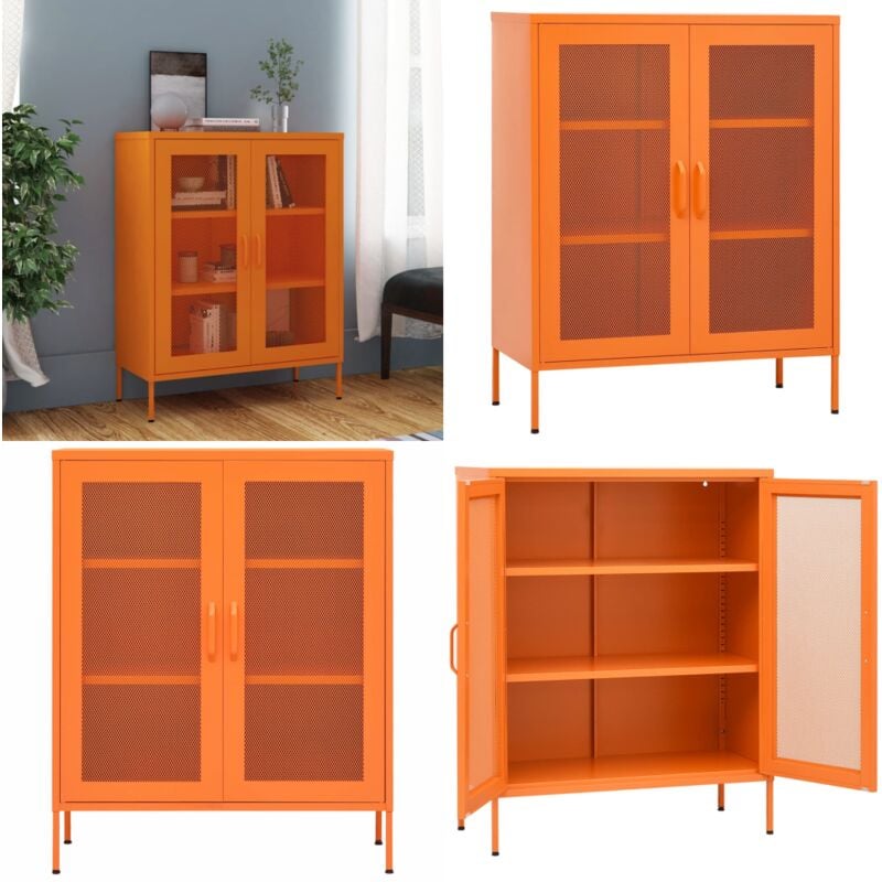 Armoire de rangement Orange 80x35x101,5 cm Acier - Meuble De Rangement - Armoire De Rangement - Armoire Laterale - Buffet - Meuble D'entrée - Home &