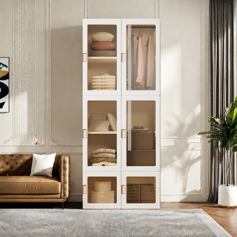 Armoire de rangement penderie 69 x 50 x 170 cm–Armoire portable pliable 6 portes transparentes–Blanc–PP–Capacité 60 kg–Pour salon et chambre