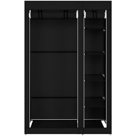Armoire de Rangement penderie Dressing en Tissu avec 5 étagères + Tringle  107 x 175 x 45 cm - diverses Couleurs au Choix - Noir