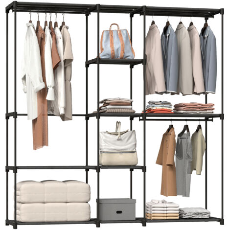 Armoire de rangement, penderie en tissu avec barre de suspension et étagères, 182 x 43 x 185 cm, noir