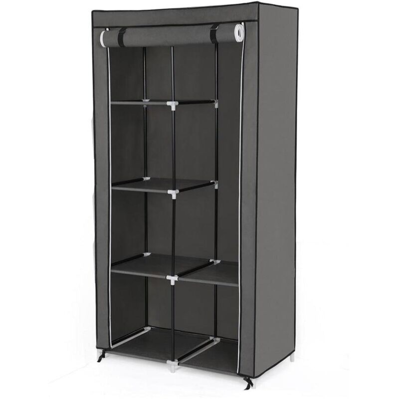 Armoire de rangement penderie en tissu non-tissé 7 assemblages modulables 88 x 45 x 170 cm gris