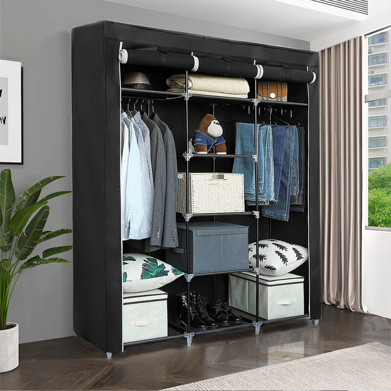 Armoire de Rangement Penderie Noir 175 x 150 x 45 cm