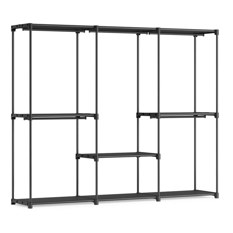 Armoire de Rangement, Penderie Pliable, Dressing, Armoire Métallique, avec 5 Barres de Suspension, Porte-vêtements, pour Vestiaire, Chambre, 205 x 43