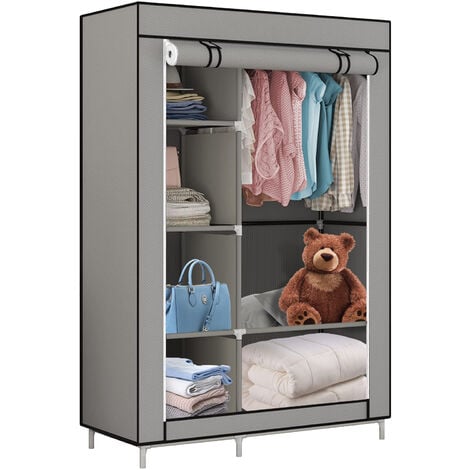 Armoire penderie en tissu gris avec 3 étagères - 175x80x50 - ON RANGE TOUT