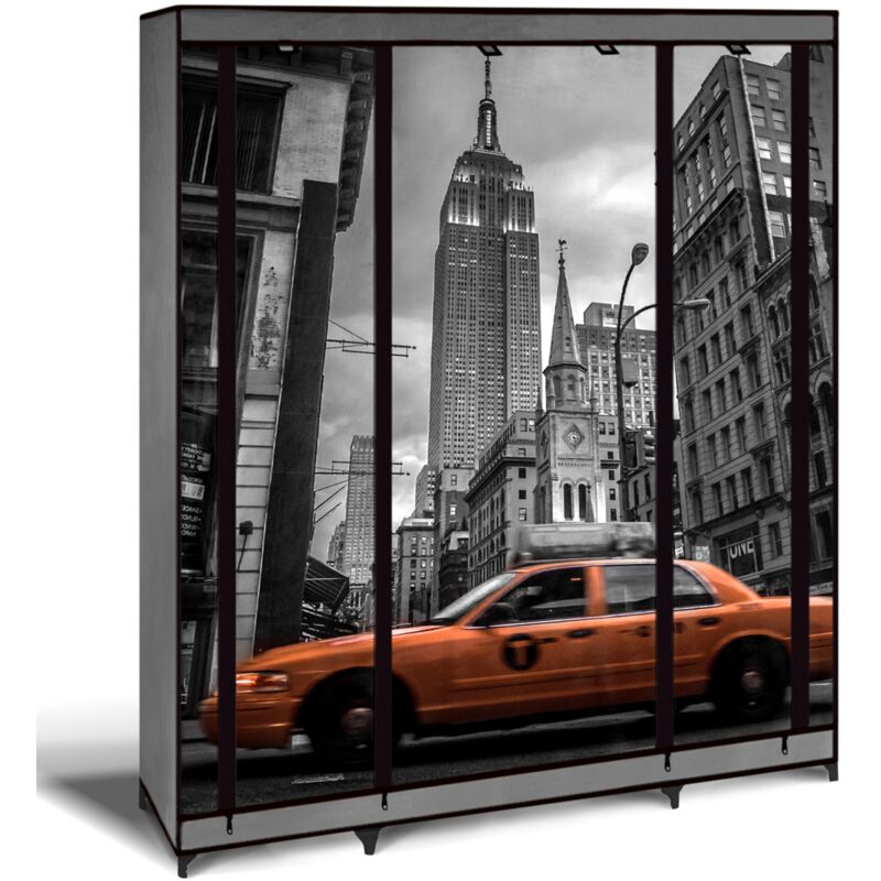 Idmarket – Armoire de rangement penderie pliable en tissu gris New York – Dimensions 132x45x178 cm – Structure acier – 2 étagères latérales Idmarket – Armoire de rangement penderie pliable en tissu gris New York – Dimensions 132x45x178 cm – Structure acier – 2 étagères latérales