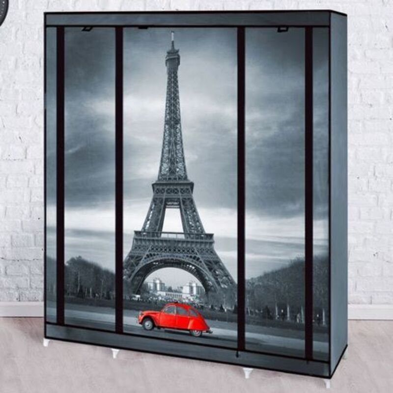 Idmarket – Armoire de rangement penderie pliable en tissu gris – Dimensions 132x45x178cm – Structure acier – Imprimé Paris avec Tour Eiffel Idmarket – Armoire de rangement penderie pliable en tissu gris – Dimensions 132x45x178cm – Structure acier – Imprimé Paris avec Tour Eiffel