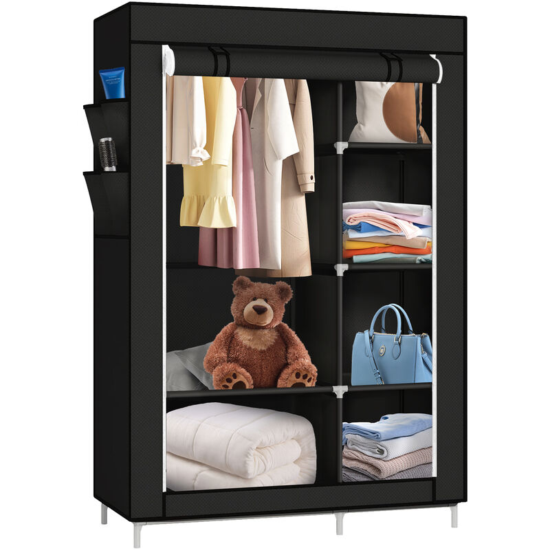 Armoire de rangement penderie pliable vêtements en tissu noir 5 compartiments 10545170cm