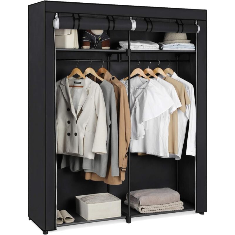 Armoire de Rangement, Penderie Portable avec Barre de Suspension, Porte-vêtements Pliable, Vestiaire, Chambre, Salle d'étude, 140 x 43 x 174 cm, Noir
