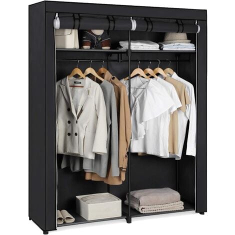 Armoire de Rangement, Penderie Portable avec Barre de Suspension, Porte-vêtements Pliable, Vestiaire, Chambre, Salle d'étude, 140 x 43 x 174 cm, Gris/Noir