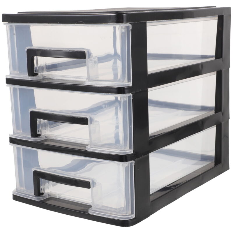 Feiyue - Armoire de rangement portable à trois niveaux en plastique avec tiroirs, meuble de rangement multifonction (noir et transparent)