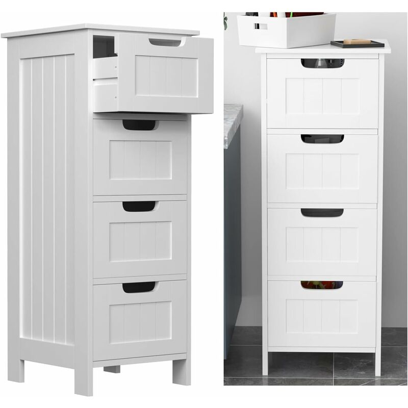 Armoire de rangement pour Armoire de salle de bain, Unité de rangement mince 4 tiroirs, 30 x 30 x 82 cm, pour salle de bain, salon, chambre à