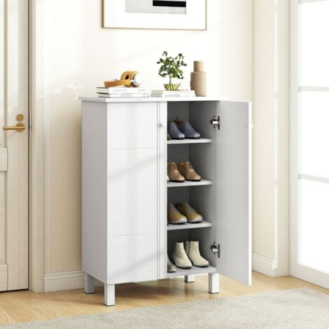 Armoire de Rangement pour Chaussures Organiseur à 4 Niveaux avec Étagères Amovibles et 2 Portes 60 x 33,5 x 90 cm Blanc