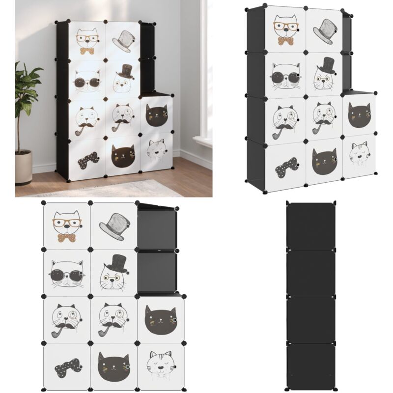 Armoire de rangement pour enfants avec 10 cubes Noir pp - Meuble Enfant - Rangements Enfants - Armoire Rangement - Étagère Enfant - Organiseur Jouets