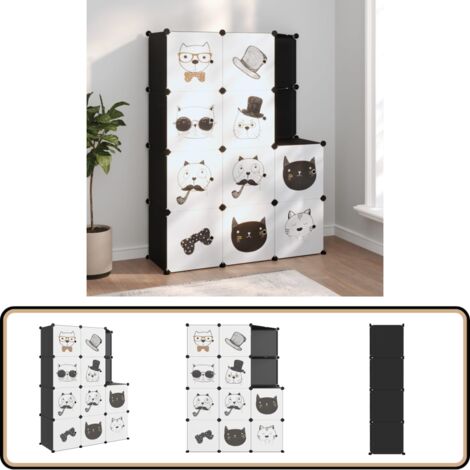 Armoire de rangement pour enfants avec 10 cubes Noir PP - Meuble Enfant - Rangements Enfants - Armoire Rangement - Étagère Enfant - Organiseur Jouets