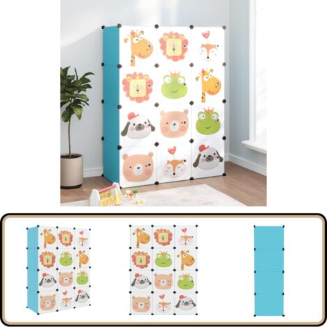 Armoire de rangement pour enfants avec 12 cubes Bleu PP - Meuble Enfant - Rangements Enfants - Armoire Rangement - Étagère Chaussure - Meuble Pliant