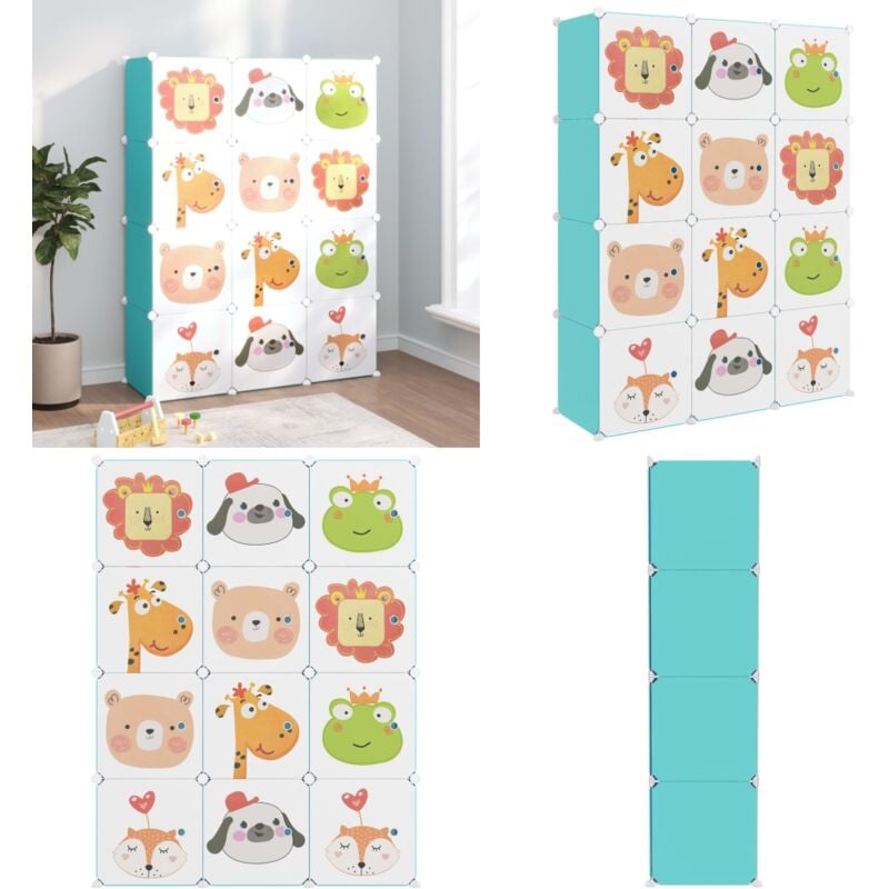 Armoire de rangement pour enfants avec 12 cubes Vert PP - Meuble Enfant - Rangements Enfants - Armoire Rangement - Étagère Enfant - Organiseur Jouets