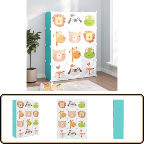 Armoire de rangement pour enfants avec 12 cubes Vert PP - Meuble Enfant - Rangements Enfants - Armoire Rangement - Étagère Enfant - Organiseur Jouets