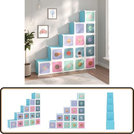 Armoire de rangement pour enfants avec 15 cubes Bleu PP - Meuble Enfant - Rangements Enfants - Étagère Enfant - Armoire Rangement - Organiseur Jouets