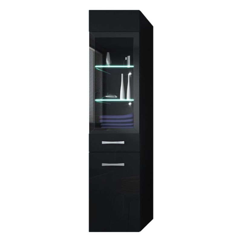 Armoire De Rangement Rio Hauteur 131 Cm Noir Brillant Meuble De Rangement Haut Placard Armoire Colonne Zkmrriozw