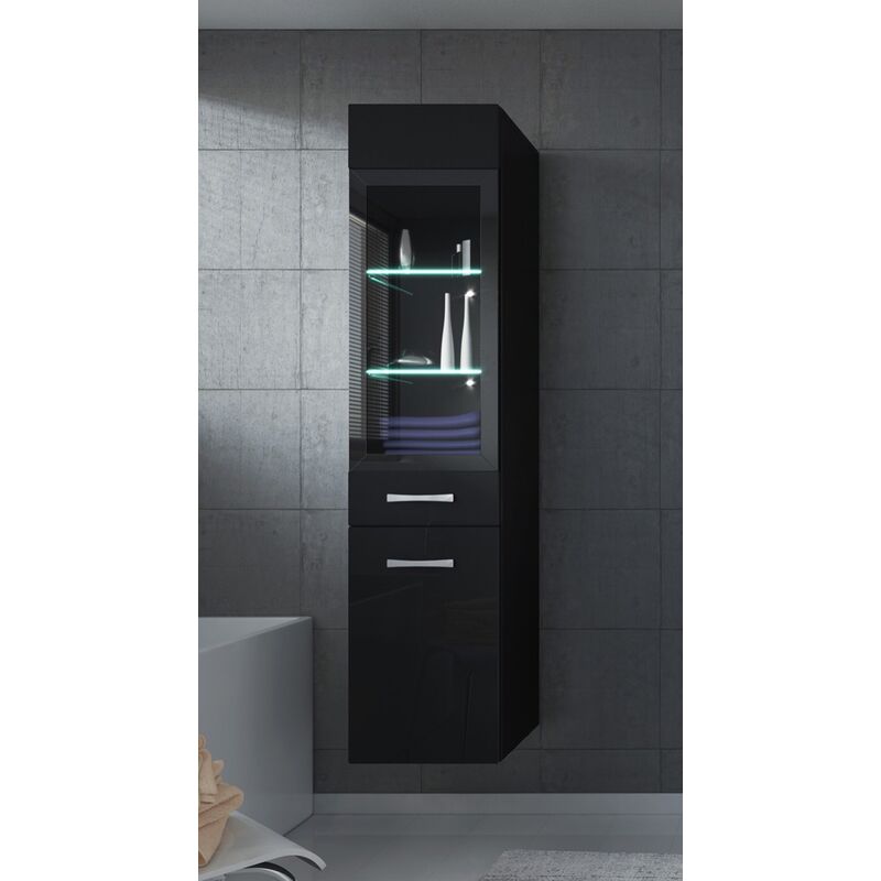 Armoire De Rangement Rio Hauteur 131 Cm Noir Brillant Meuble De Rangement Haut Placard Armoire Colonne Zkmrriozw