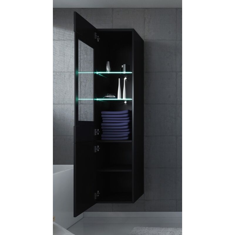 Armoire De Rangement Rio Hauteur 131 Cm Noir Brillant Meuble De Rangement Haut Placard Armoire Colonne Zkmrriozw