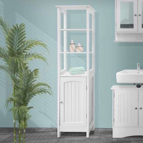 Armoire de rangement salle de bain meuble étagère haut en MDF blanc 40x160x32 cm
