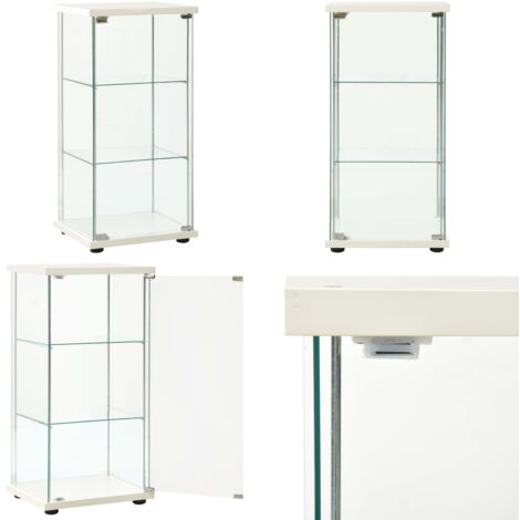 Armoire de rangement Verre trempé Blanc - Meuble De Rangement - Armoire Vitrée - Meuble Salle De Séjour - Armoire Bibliothèque - Stockage Organisé - Home & Living