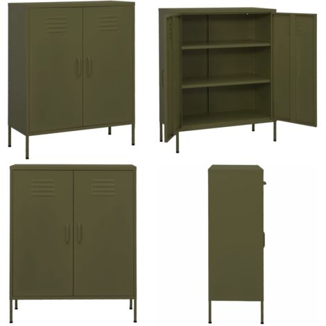 Armoire de rangement Vert olive 80x35x101,5 cm Acier - Meuble De Rangement - Armoire De Rangement - Armoire Laterale - Buffet - Meuble Vert - Home & Living