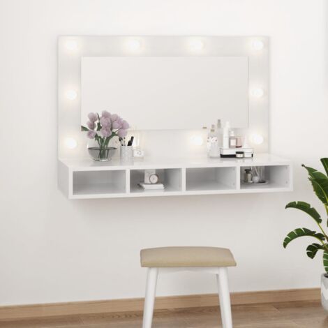 Armoire de rangement，Armoire à miroir avec LED Blanc brillant 90x31,5x62 cm CFW65965