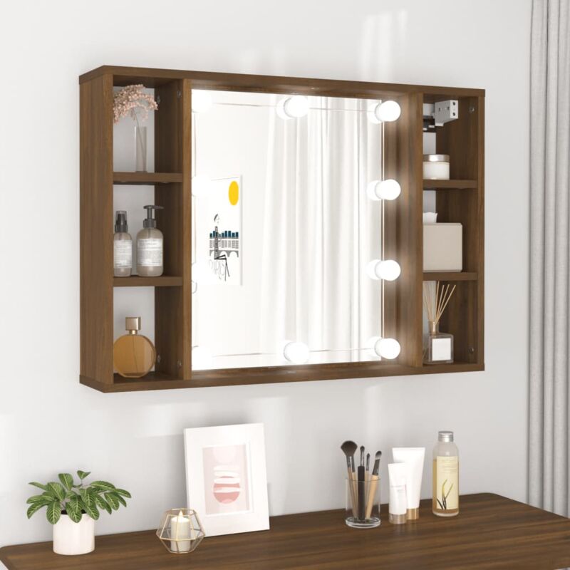 Armoire de rangement,Armoire à miroir avec led Chêne marron 76x15x55 cm CFW25894