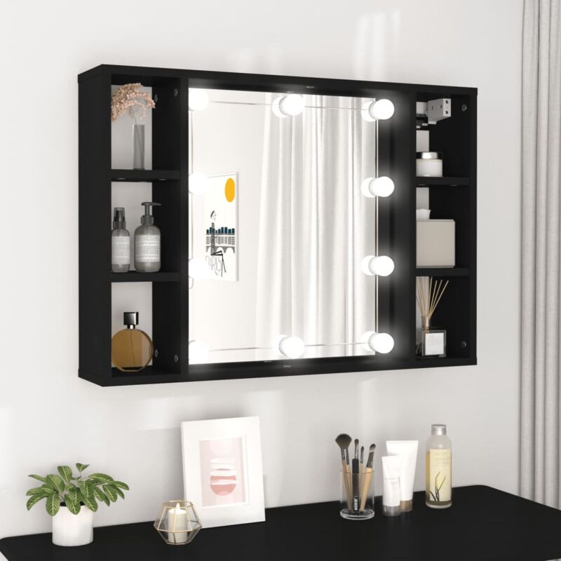 Design In - Armoire de rangement,Armoire à miroir avec led noir 76x15x55 cm CFW29379