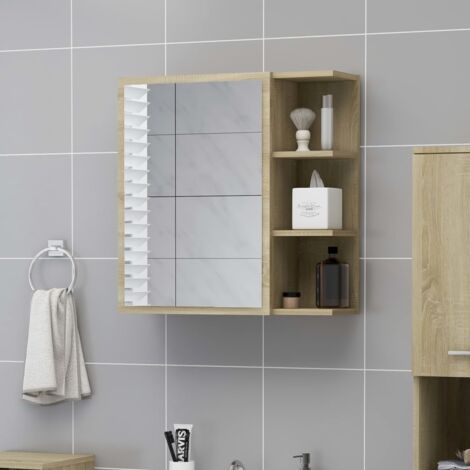 Armoire de rangement，Armoire à miroir de salle de bain Chêne sonoma Bois ingénierie CFW80797