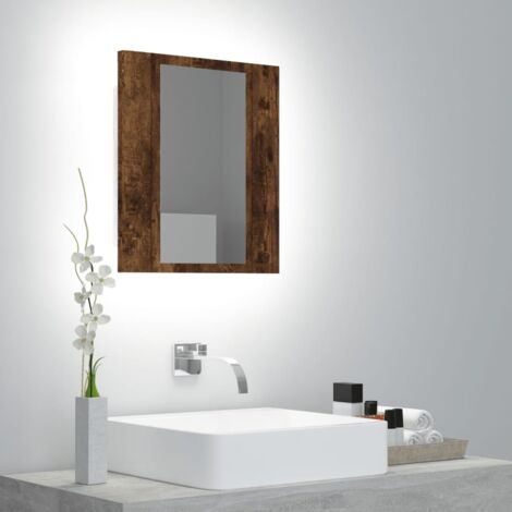 Armoire de rangement，Armoire à miroir LED de salle de bain chêne fumé 40x12x45 cm CFW71499