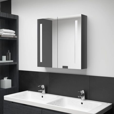 Armoire de rangement，Armoire de salle de bain à miroir LED Gris brillant 62x14x60 cm CFW64406