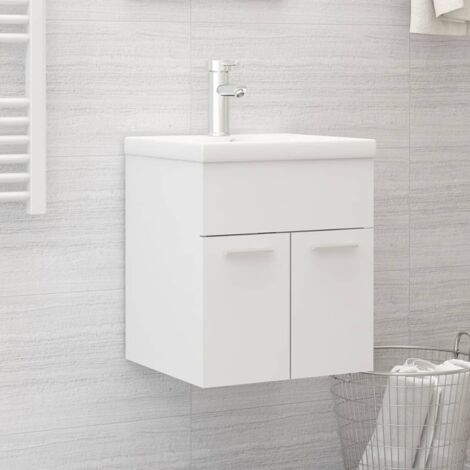 Armoire de rangement，Armoire d'évier avec lavabo intégré Blanc Aggloméré CFW88299