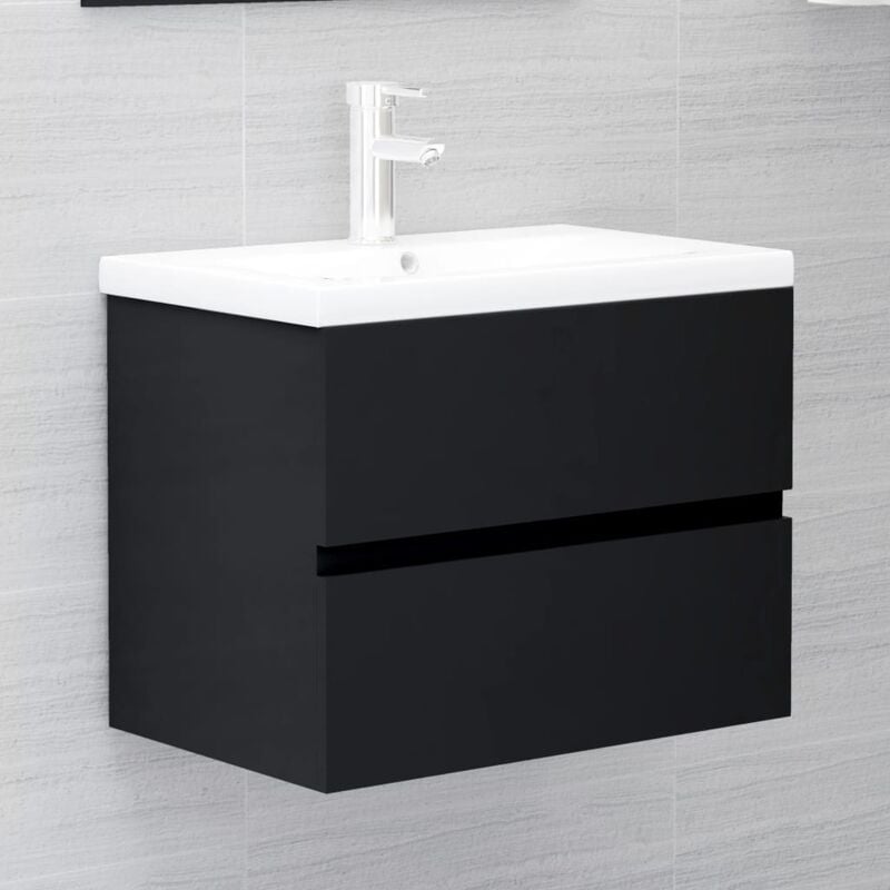 Armoire de rangement,Armoire d'évier avec lavabo intégré Noir Aggloméré CFW25495
