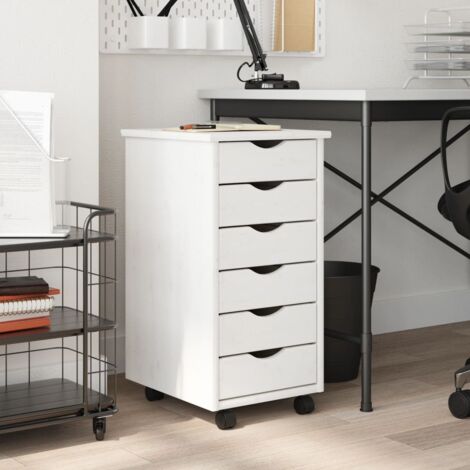 Armoire de rangement，Armoire roulante avec tiroirs MOSS blanc bois de pin solide CFW67926