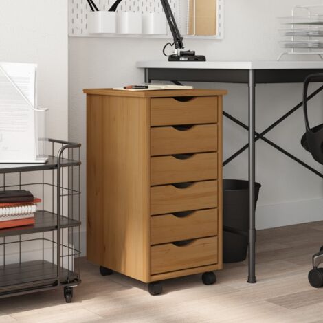 Armoire de rangement，Armoire roulante avec tiroirs MOSS bois de pin marron miel CFW44257
