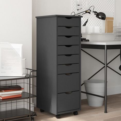 Armoire de rangement，Armoire roulante avec tiroirs MOSS gris bois de pin solide CFW90068