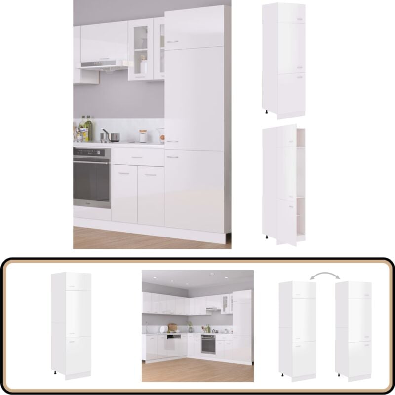 Armoire de réfrigérateur Blanc brillant Bois d'ingénierie - Armoire Réfrigérateurs - Meuble Cuisine - Rangement Cuisine - Armoire Blanche - Mobilier