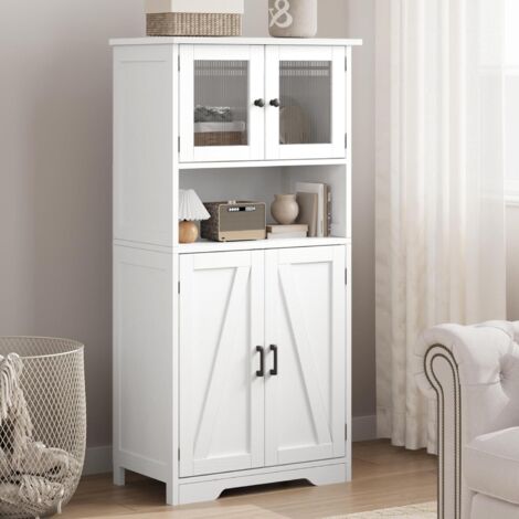 Armoire de salle de bain 130 cm avec 4 portes, armoire de salle de bain avec étagère réglable, 4 compartiments, armoire haute pour salle de bain, salon, cuisine