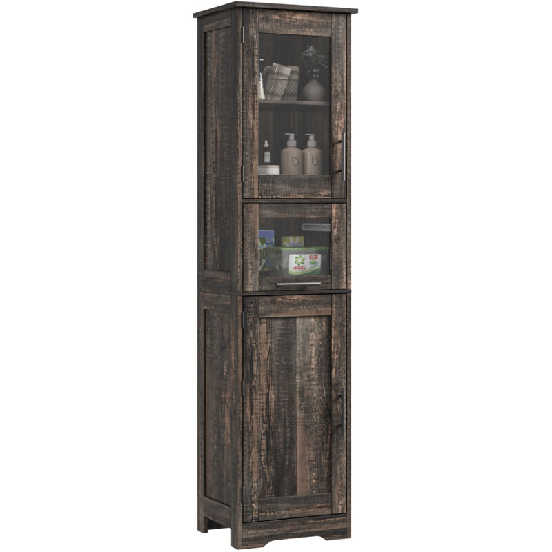 Armoire de salle de bain - 170 cm - Armoire haute avec portes et étagère réglable - Armoire étroite - Pour salle de bain, salon, cuisine