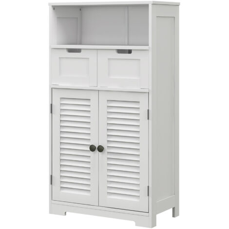 Armoire de salle de bain 2 portes, étagères réglables, 2 tiroirs, niche, 61x30,5x109,5 cm, blanc
