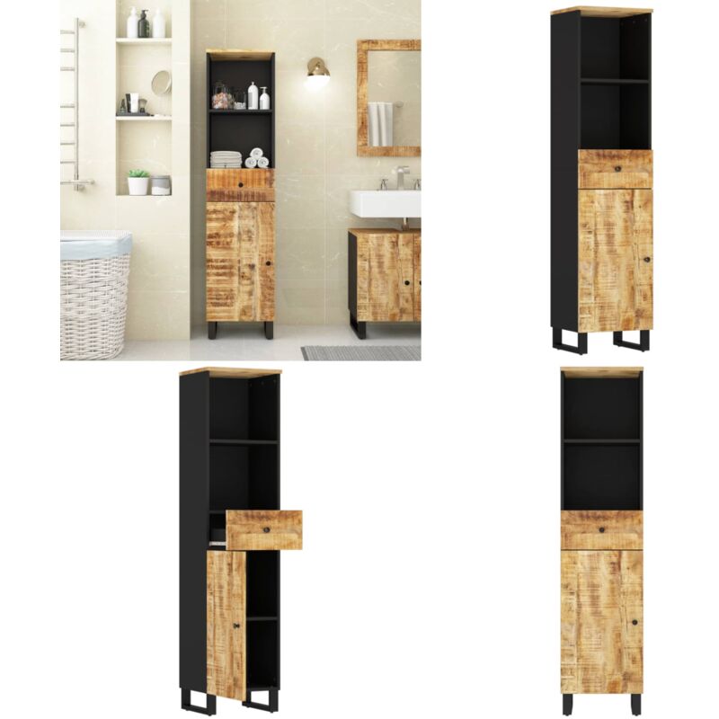 Armoire de salle de bain 38x33x160 cm bois massif de manguier - Meuble De Salle De Bain - Armoire De Salle De Bain - Rangement Salle De Bain
