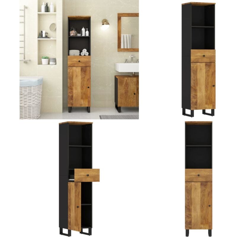 Armoire de salle de bain 38x33x160 cm bois massif de manguier - Meuble De Salle De Bain - Armoire De Salle De Bain - Rangement Salle De Bain