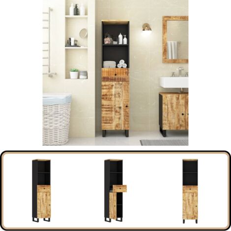 Armoire de salle de bain 38x33x160 cm bois massif de manguier - Meuble De Salle De Bain - Armoire De Salle De Bain - Rangement Salle De Bain - Commode Salle De Bain - Bois Massif