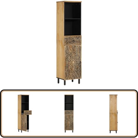 Armoire de salle de bain 38x33x160 cm bois massif de manguier - Meuble De Salle De Bain - Armoire De Salle De Bain - Rangement Salle De Bain - Commode Salle De Bain - Mobilier Salle De Bain
