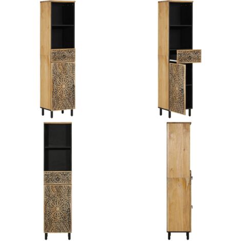Armoire de salle de bain 38x33x160 cm bois massif de manguier - Meuble De Salle De Bain - Armoire De Salle De Bain - Rangement Salle De Bain - Commode Salle De Bain - Mobilier Salle De Bain - Home & L