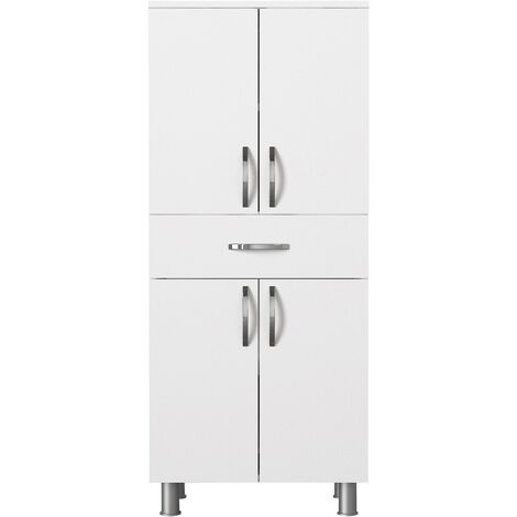 Armoire de salle de bain 4 portes 1 tiroir bois blanc 59.4cm