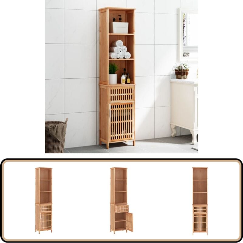 Armoire de salle de bain 42x29x182 cm Bois massif de noyer - Armoire Salle De Bain - Meuble Salle De Bain - Rangement Salle De Bain - Commode Salle